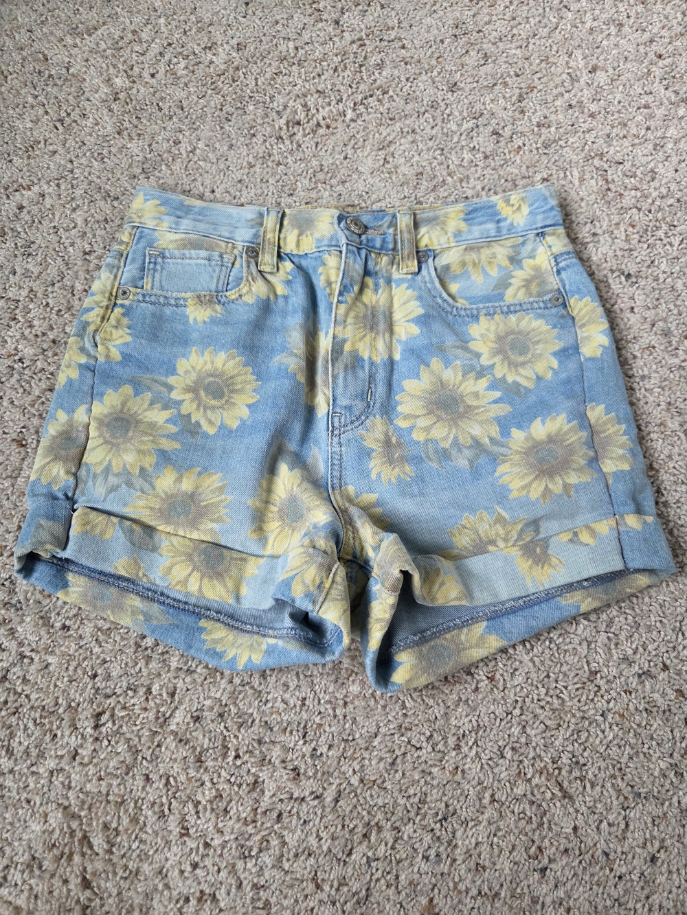 American Eagle Outfitters Sunflower Print Light Blue Denim Shorts